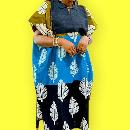 ANKARA GOWN MIX WITH WOOVEN MATERIAL